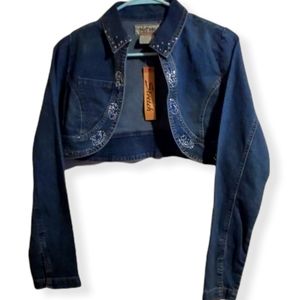 🦋No Fuze💎Denim Crop Studded Jean Jacket, Size M, NWT